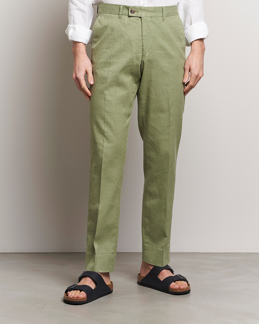 Hombres | Pantalones de lino | J.Lindeberg | Lois Cotton/Linen Stretch Pants Oil Green