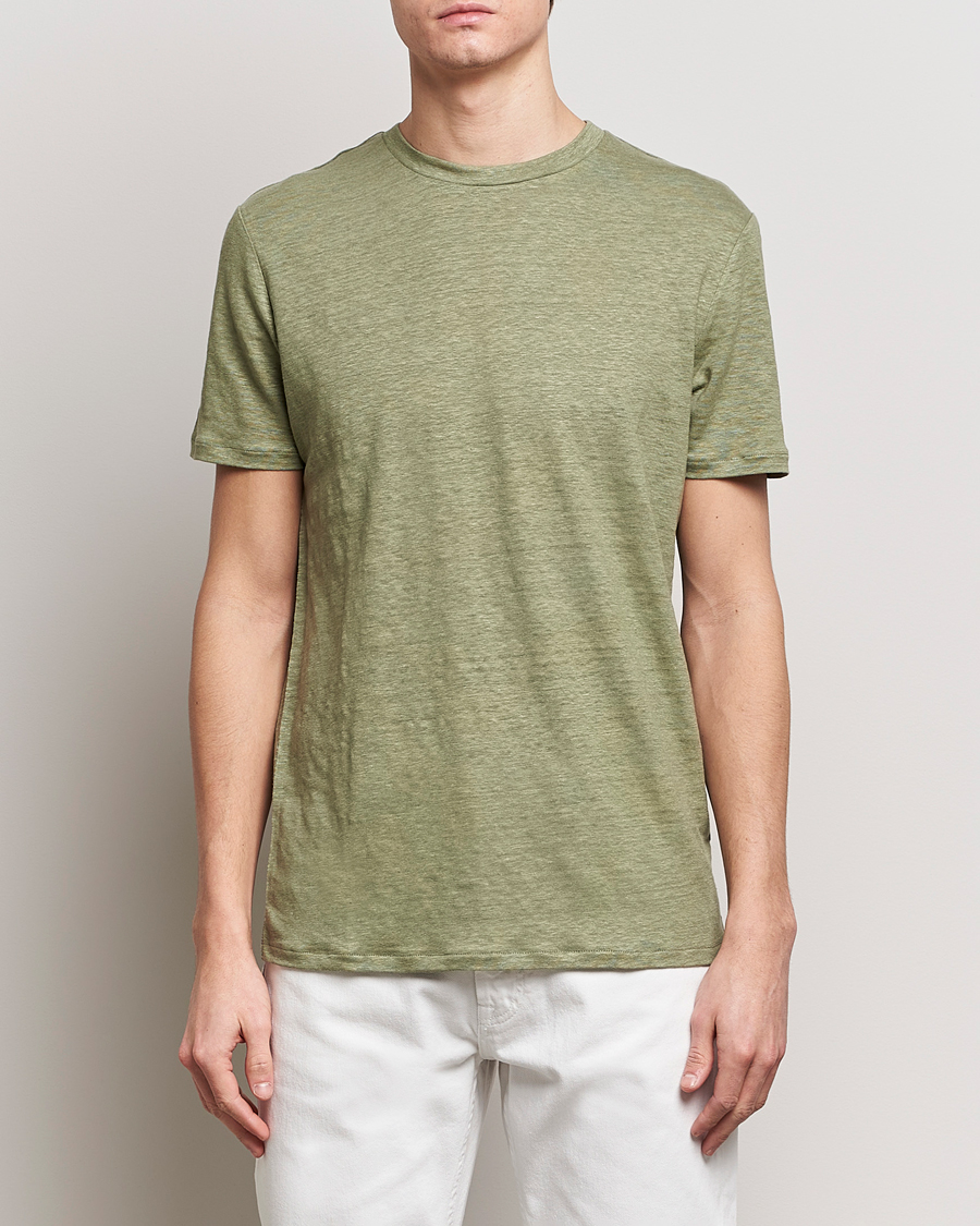 Hombres | J.Lindeberg | J.Lindeberg | Coma Linen T-Shirt Oil Green