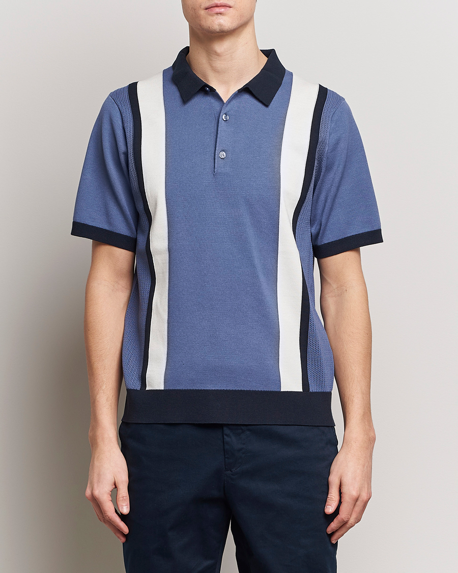 Hombres | Camisas polo de manga corta | J.Lindeberg | Reymond Stripe Knitted Polo Bijou Blue