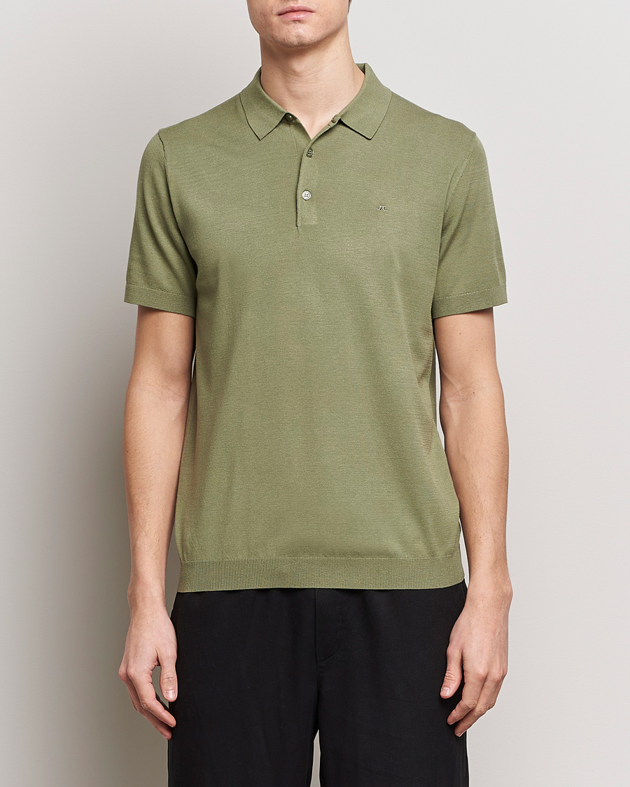 Hombres | Camisas polo de manga corta | J.Lindeberg | Ridge Rayon Silk Polo Oil Green