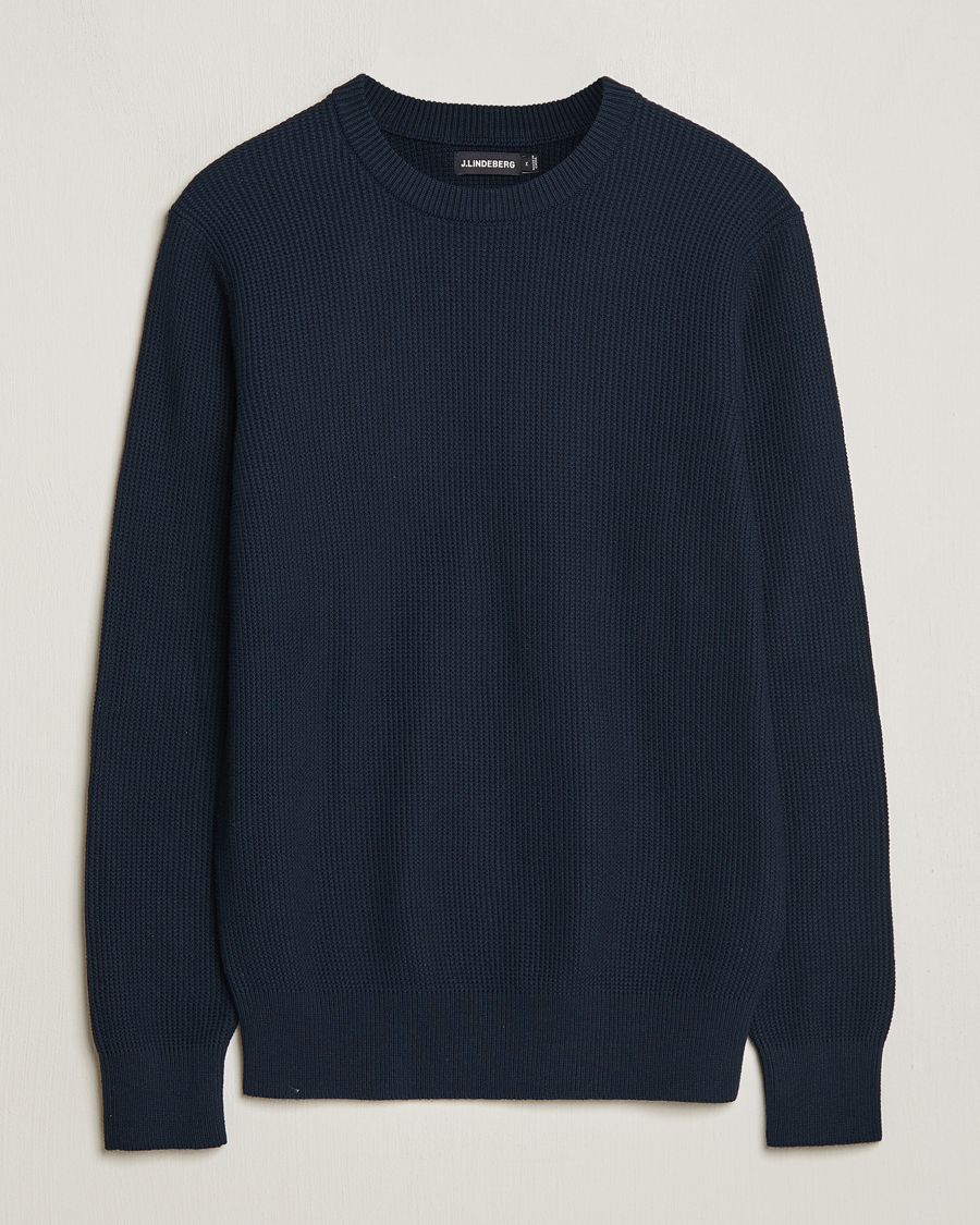 Hombres | Jerséis y prendas de punto | J.Lindeberg | Arthur Structure Organic Cotton Crew Neck Navy