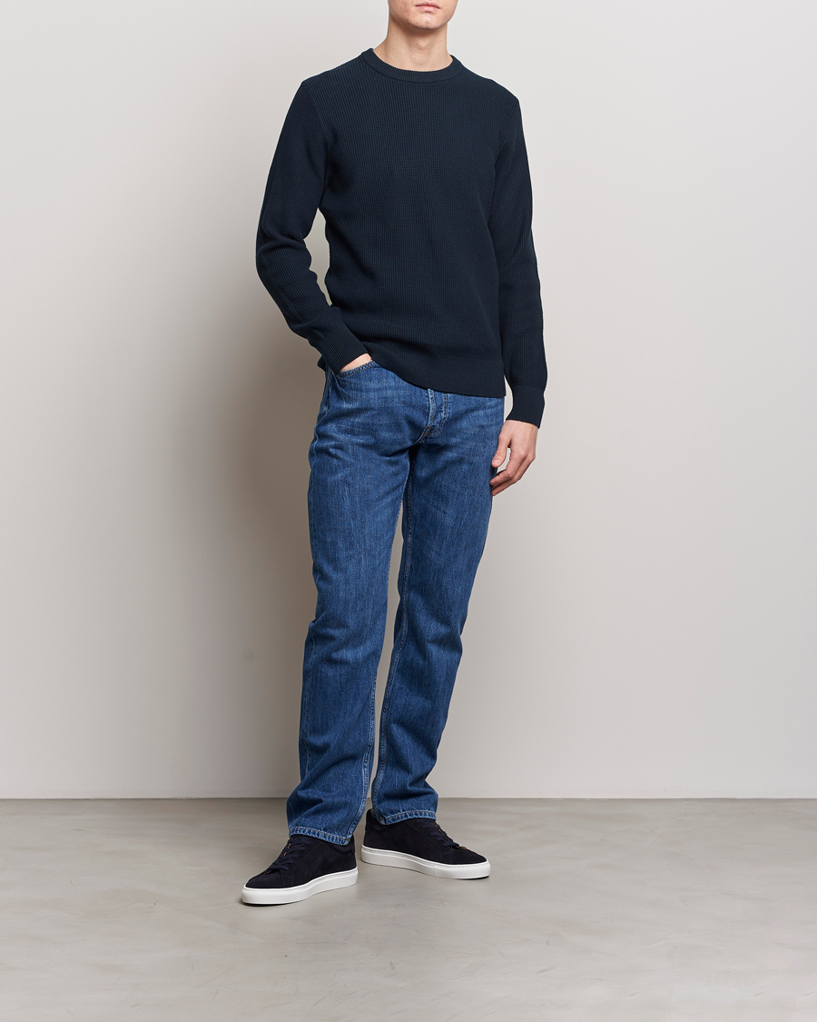 Hombres | Jerséis y prendas de punto | J.Lindeberg | Arthur Structure Organic Cotton Crew Neck Navy