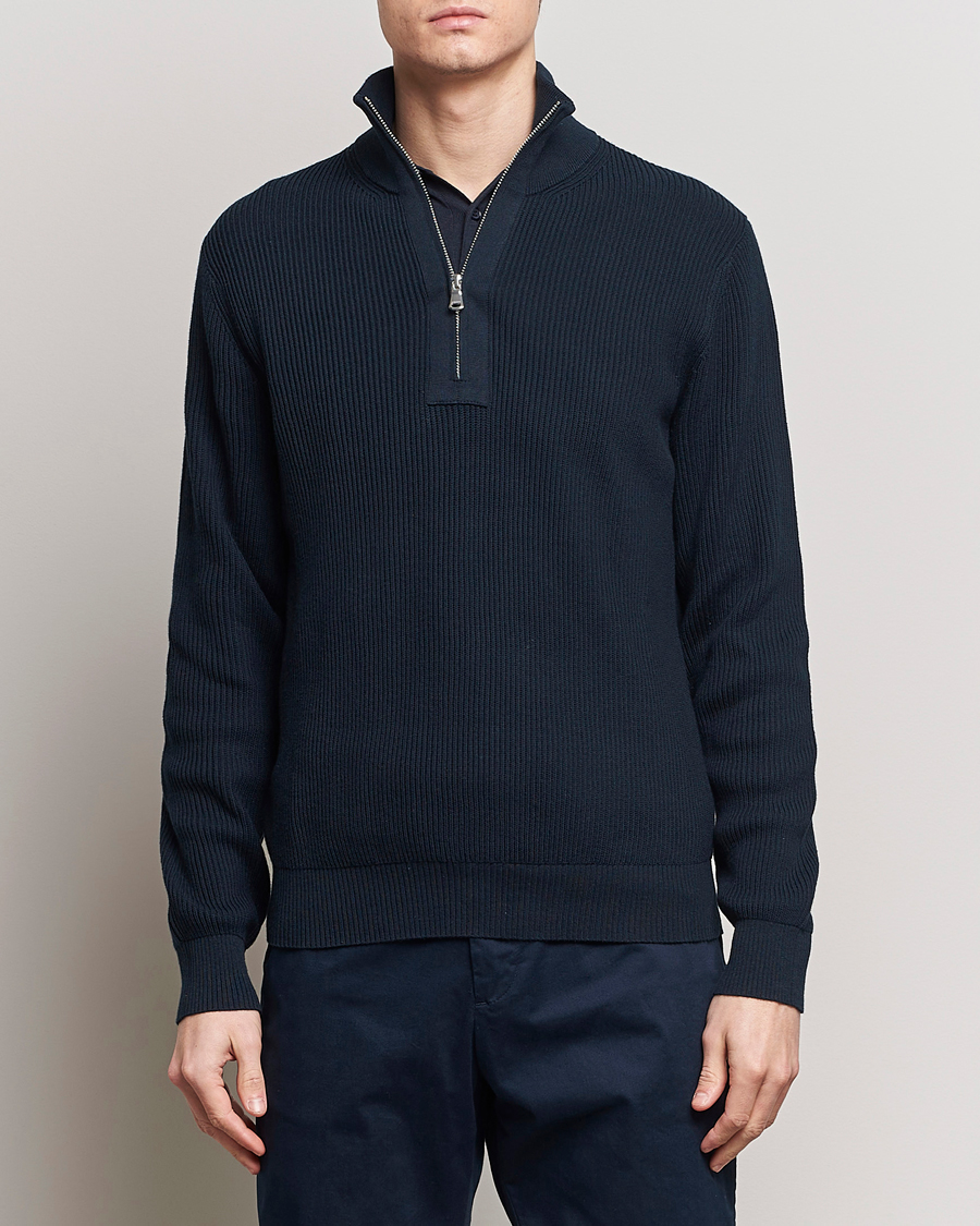 Hombres | Jerséis y prendas de punto | J.Lindeberg | Alex Half Zip Organic Cotton Sweater Navy