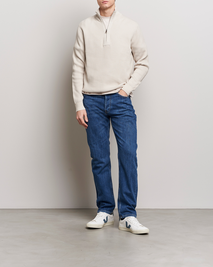 Hombres | Jerséis y prendas de punto | J.Lindeberg | Alex Half Zip Organic Cotton Sweater Moonbeam