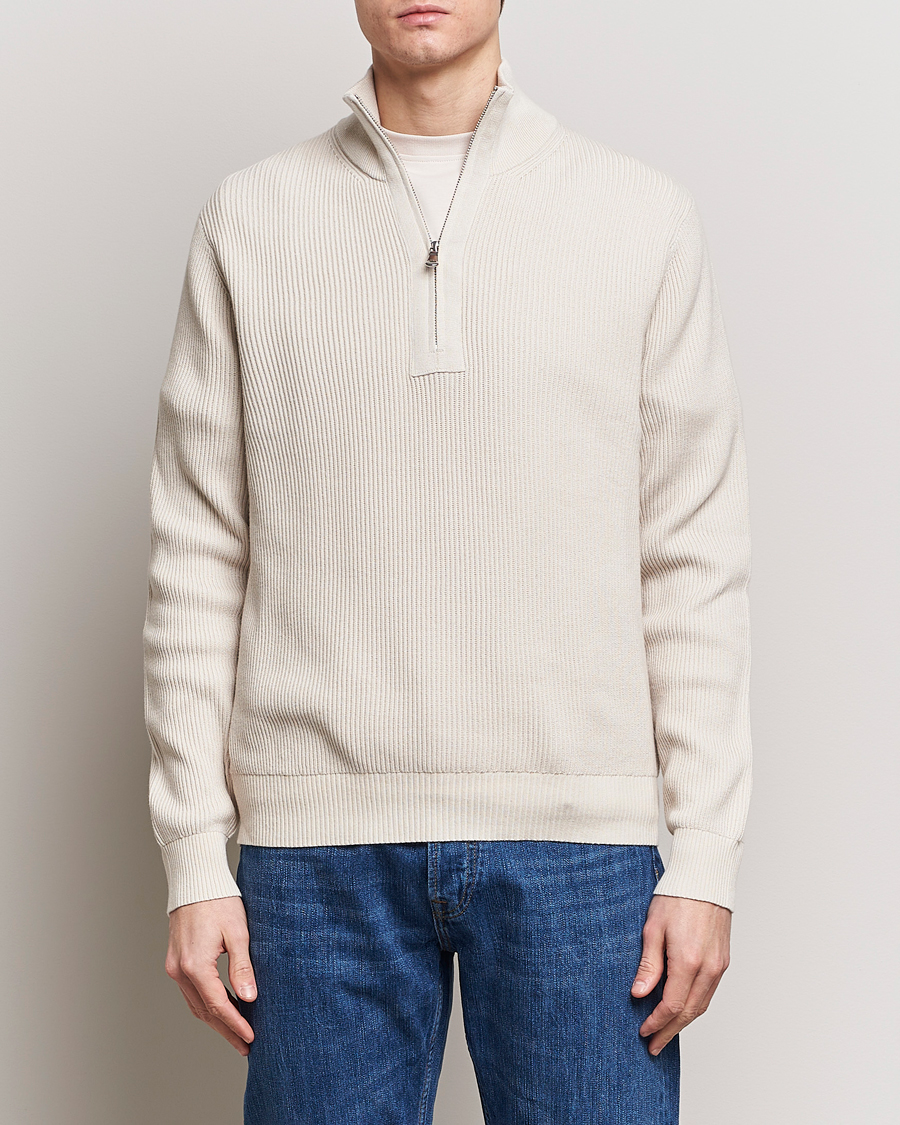 Hombres | Media cremallera | J.Lindeberg | Alex Half Zip Organic Cotton Sweater Moonbeam