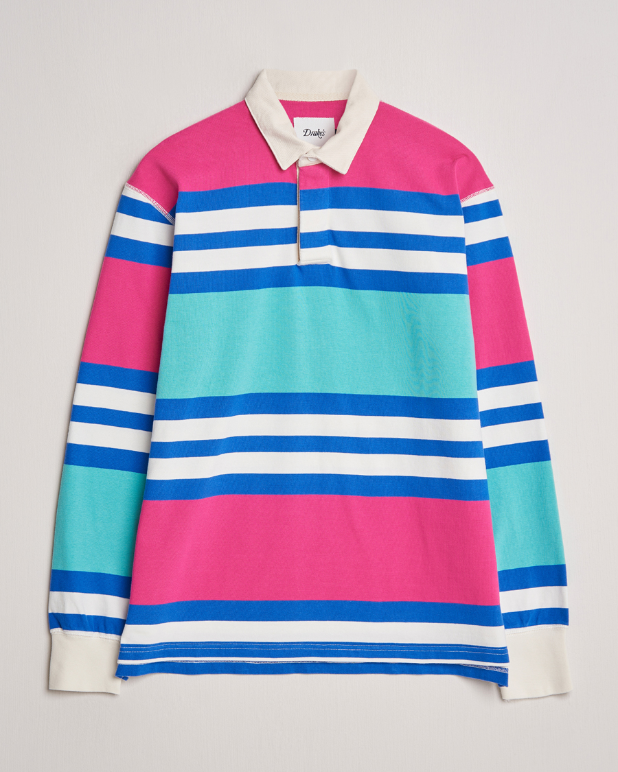 Hombres | Jerséis y prendas de punto | Drake's | Long Sleeve Stripe Rugby Shirt Multi