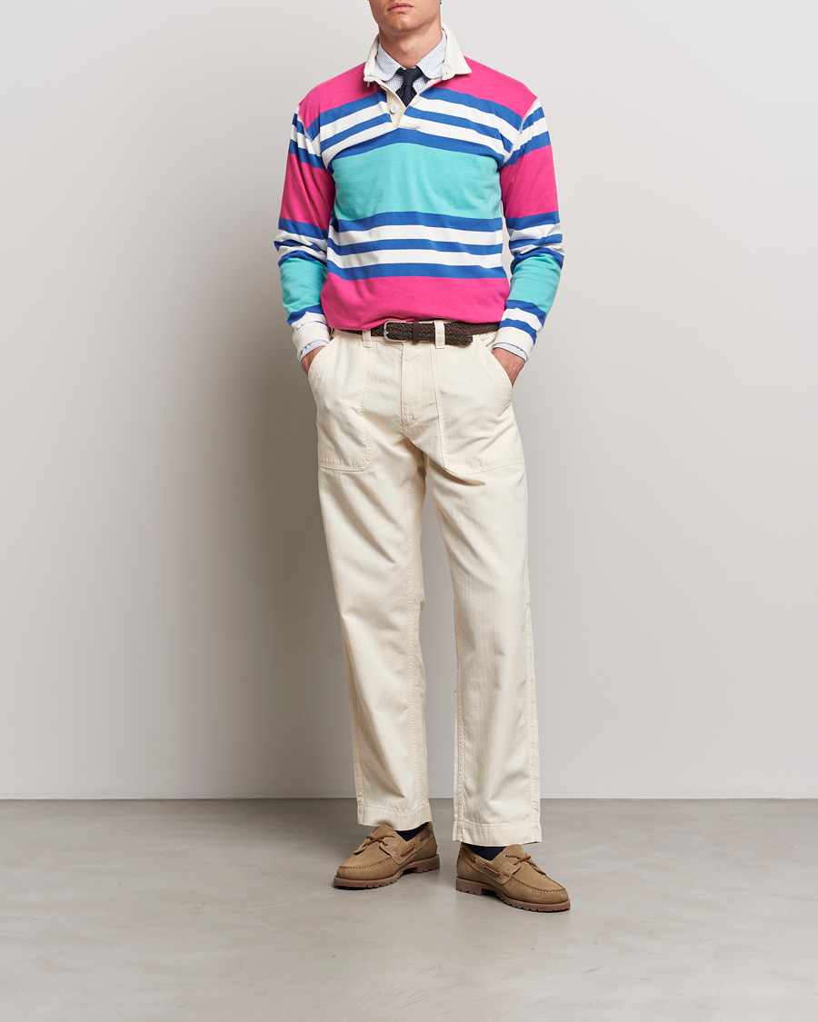 Hombres | Jerséis y prendas de punto | Drake's | Long Sleeve Stripe Rugby Shirt Multi