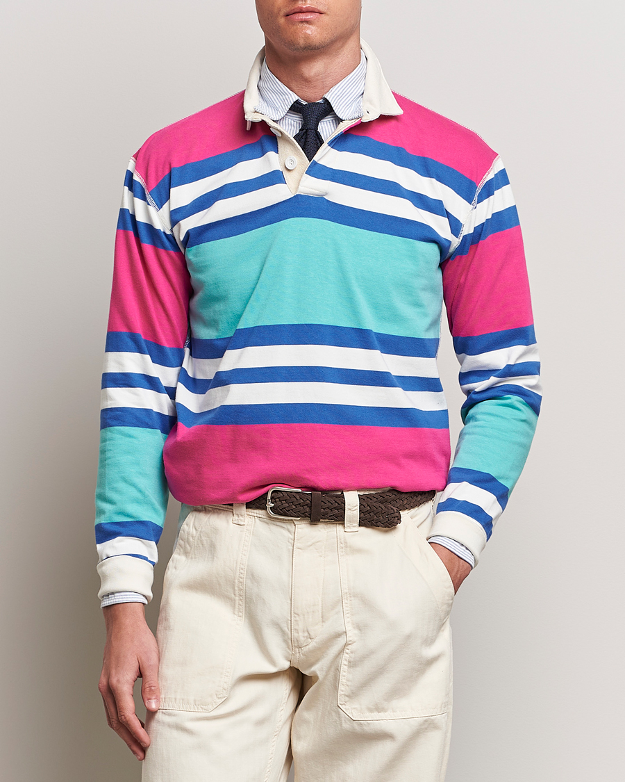 Hombres | Jerséis y prendas de punto | Drake's | Long Sleeve Stripe Rugby Shirt Multi