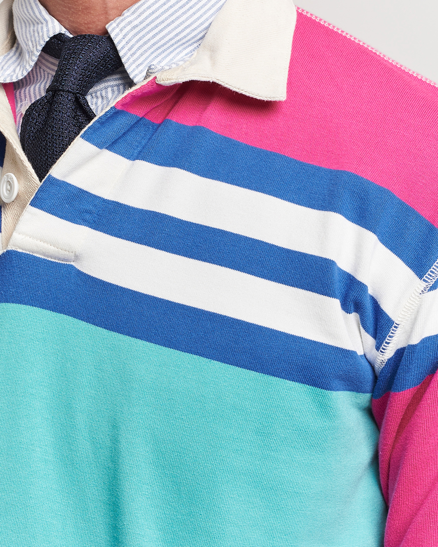 Hombres | Jerséis y prendas de punto | Drake's | Long Sleeve Stripe Rugby Shirt Multi