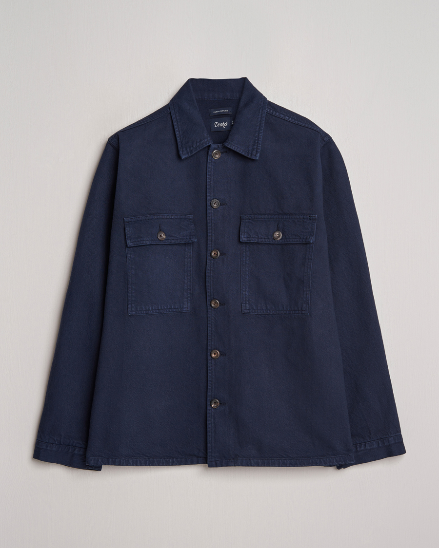 Hombres | Camisas | Drake's | Cotton Field Shirt Navy