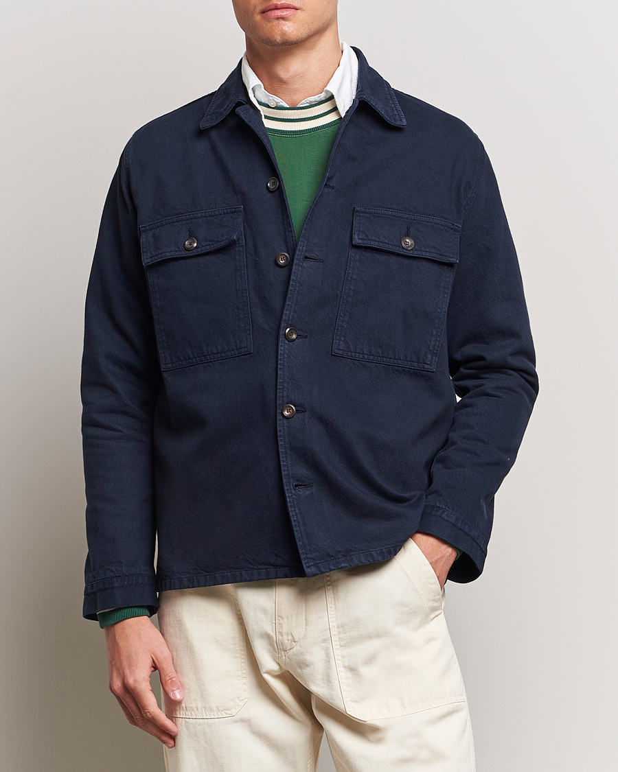 Hombres | Camisas | Drake's | Cotton Field Shirt Navy