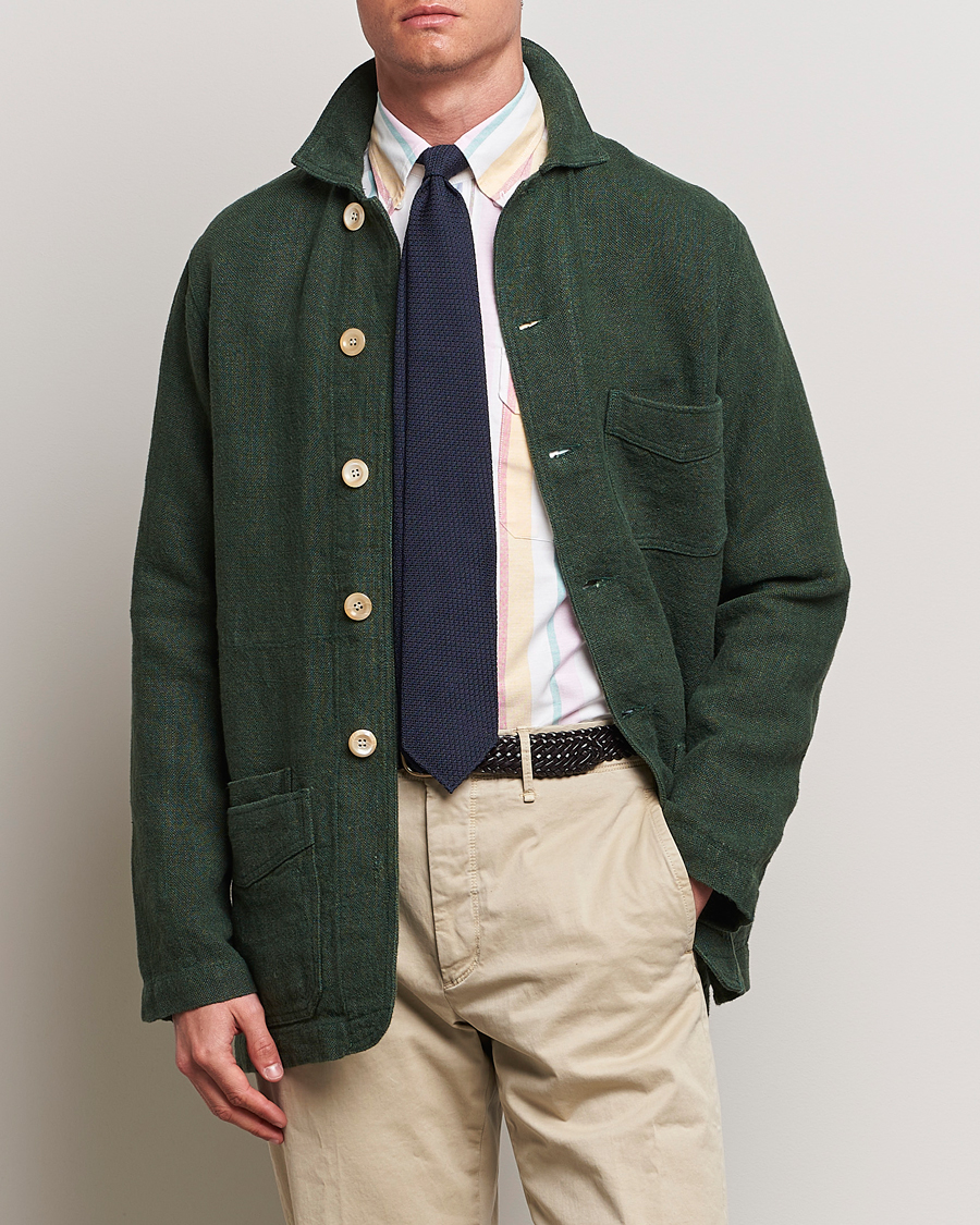 Men |  | Drake\'s | Heavy Linen Chore Jacket Green