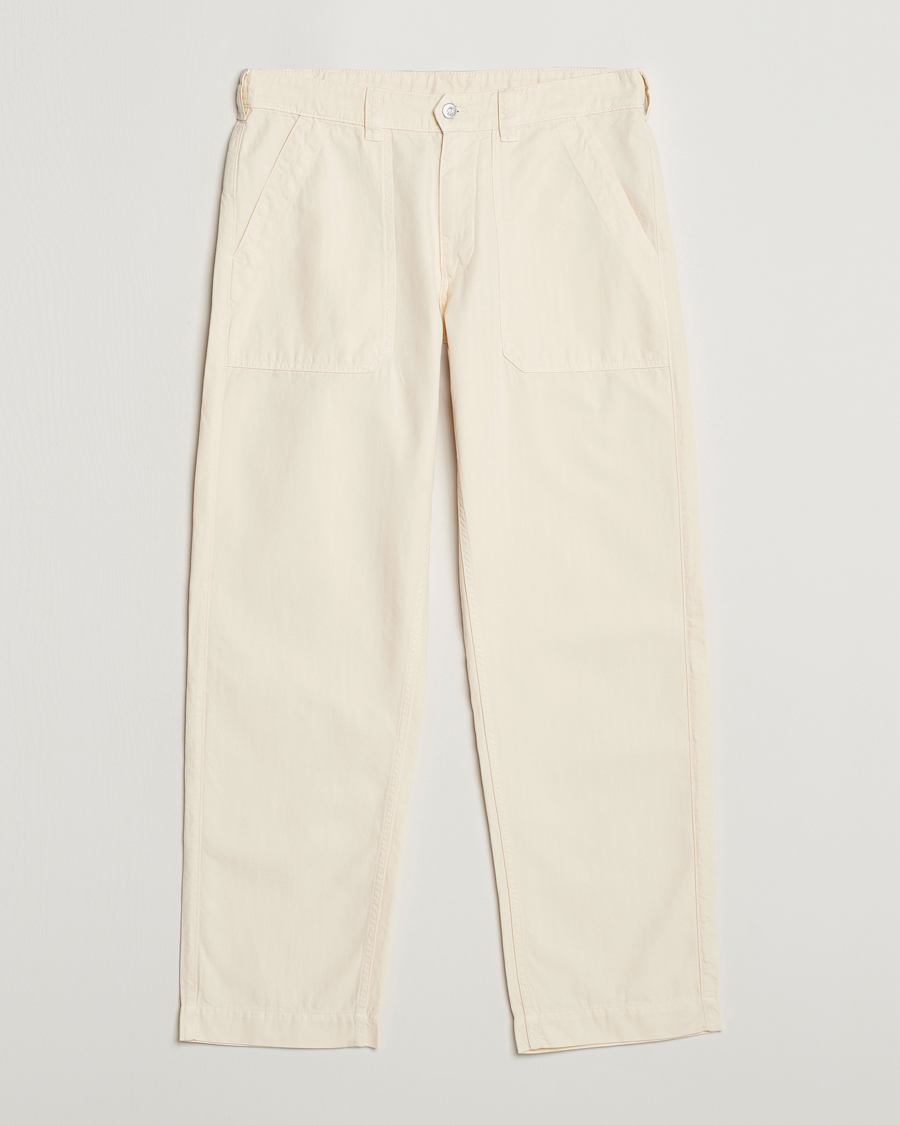 Hombres | Pantalones | Drake's | Herringbone Fatigue Cotton Trousers Ecru