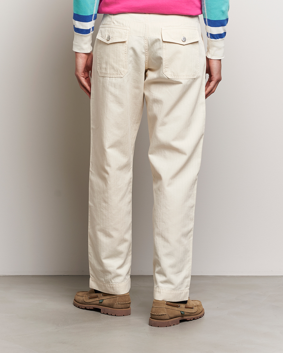 Hombres | Pantalones | Drake's | Herringbone Fatigue Cotton Trousers Ecru