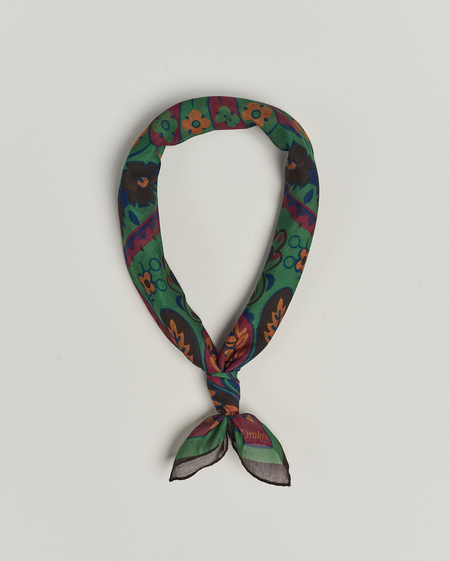 Hombres | Drake's Folk Flower Bandana Green | Drake's | Folk Flower Bandana Green