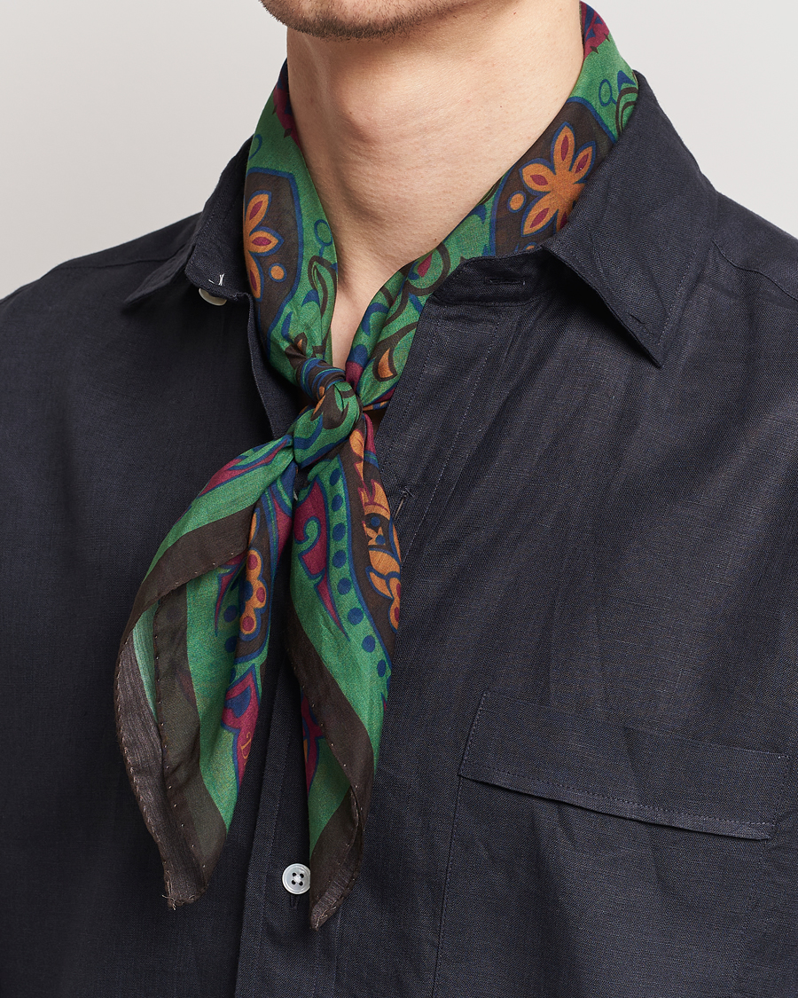 Hombres | Drake's Folk Flower Bandana Green | Drake's | Folk Flower Bandana Green