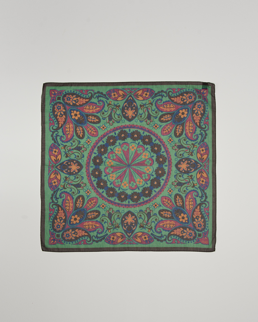 Hombres | Drake's Folk Flower Bandana Green | Drake's | Folk Flower Bandana Green