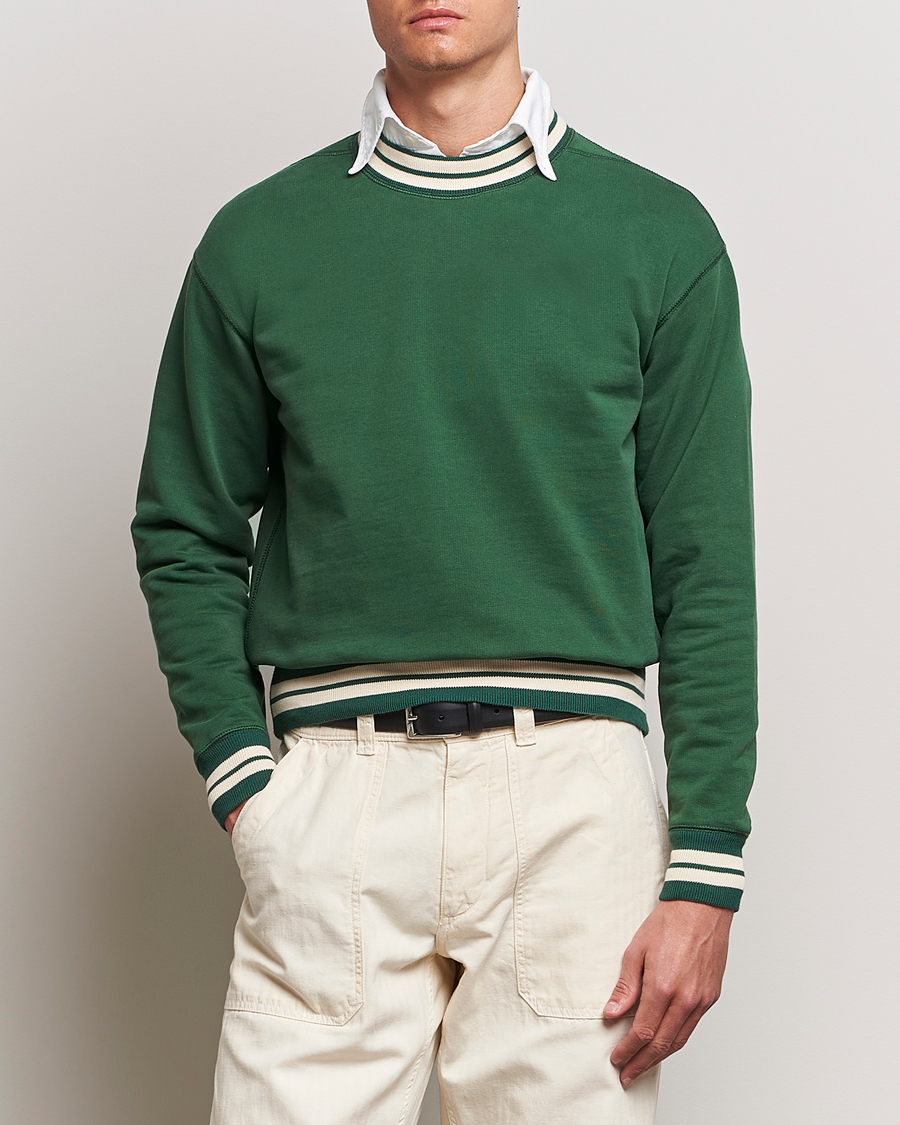Men | Best of British | Drake\'s | Striped Rib Sweatshirt Green