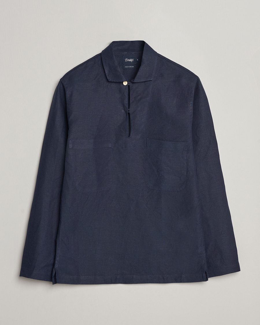 Hombres | Camisas | Drake's | Marine Linen Smock Navy