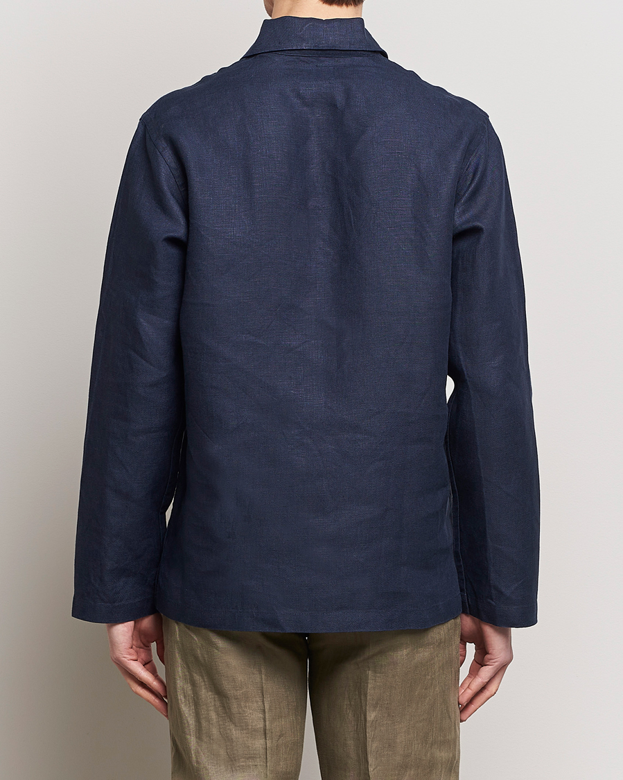 Hombres | Camisas | Drake's | Marine Linen Smock Navy