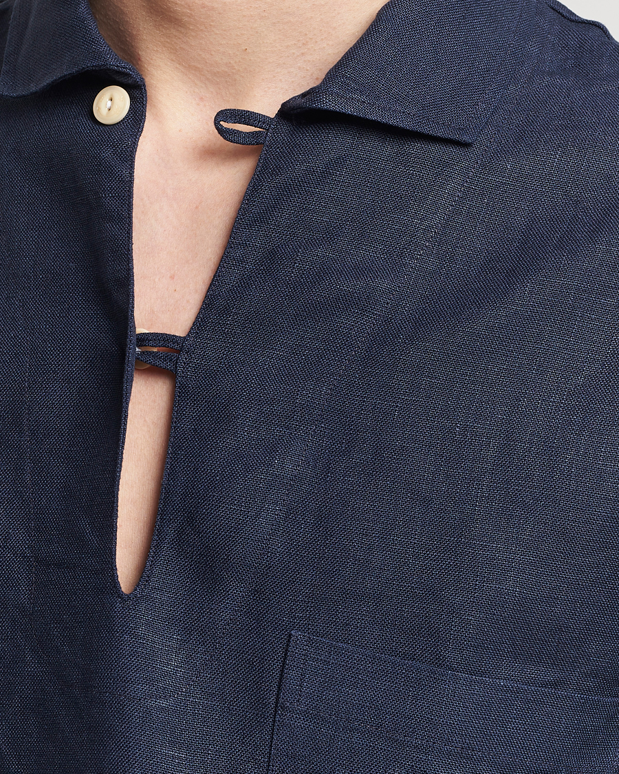 Hombres | Camisas | Drake's | Marine Linen Smock Navy