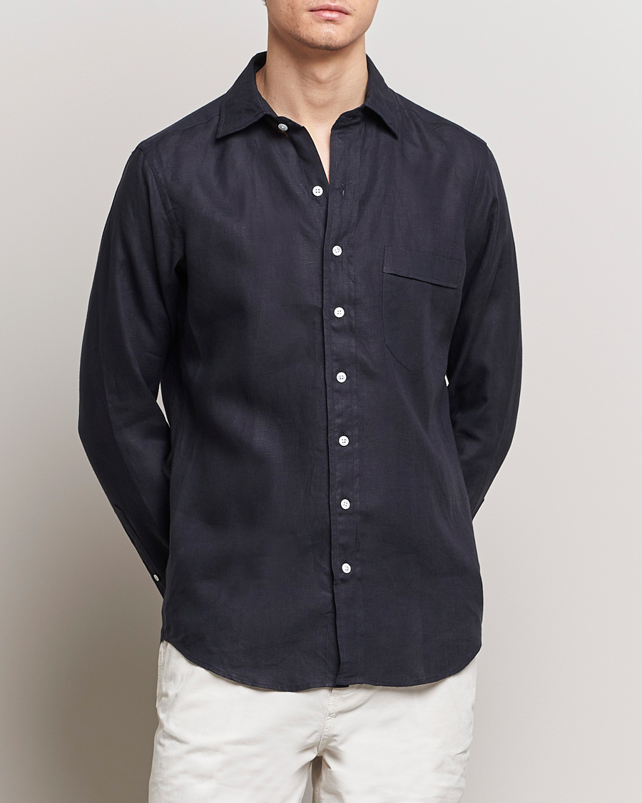 Hombres | Camisas de lino | Drake's | Linen Summer Shirt Navy