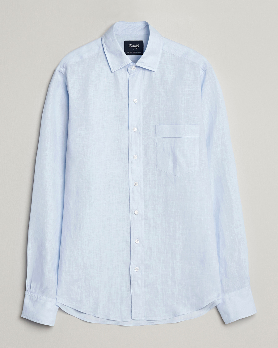 Hombres | Camisas | Drake's | Linen Summer Shirt Sky Blue