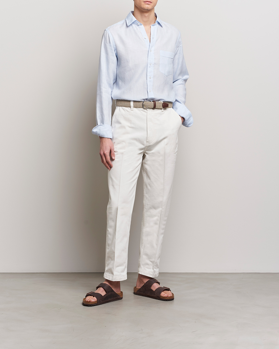 Hombres | Camisas | Drake's | Linen Summer Shirt Sky Blue