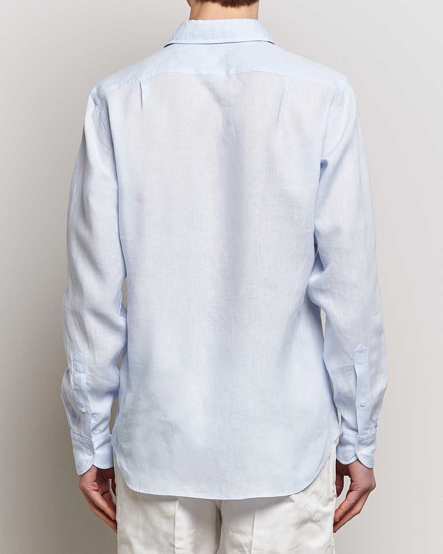 Hombres | Camisas | Drake's | Linen Summer Shirt Sky Blue