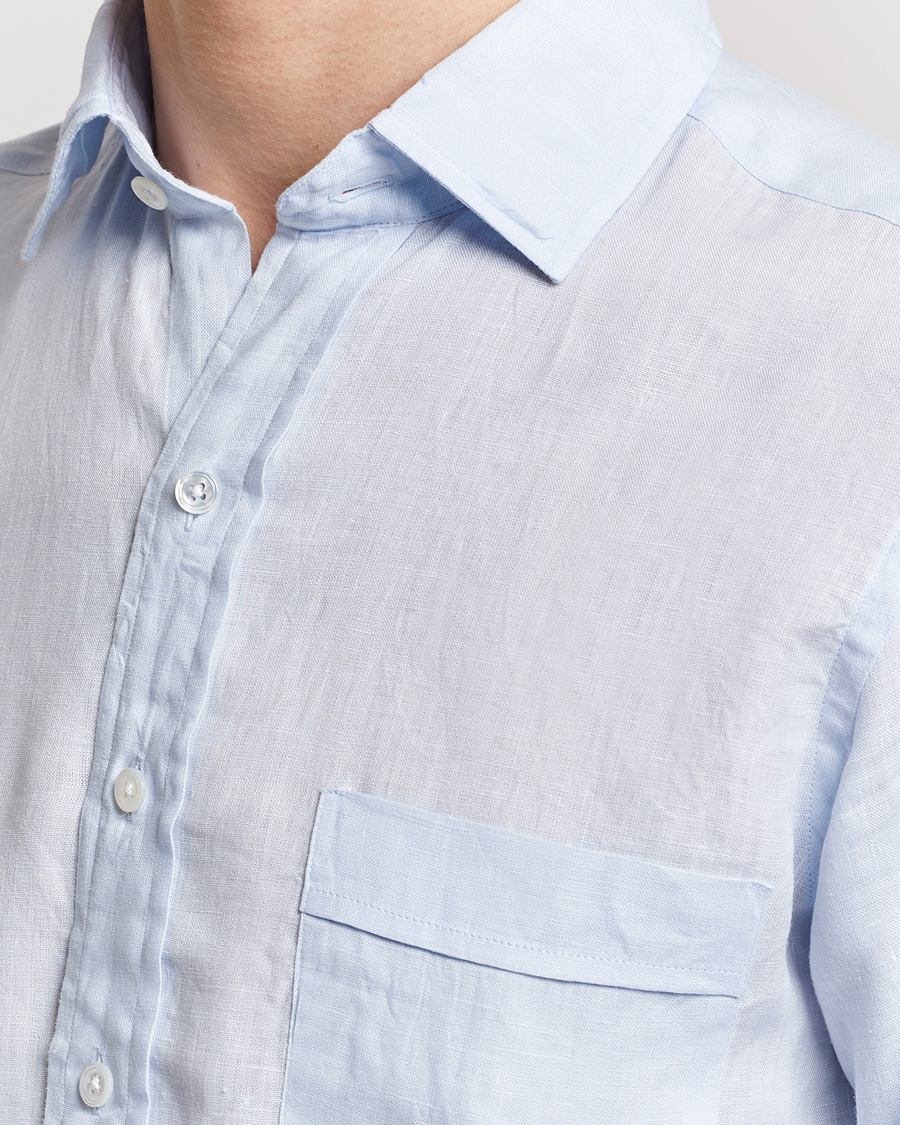 Hombres | Camisas | Drake's | Linen Summer Shirt Sky Blue