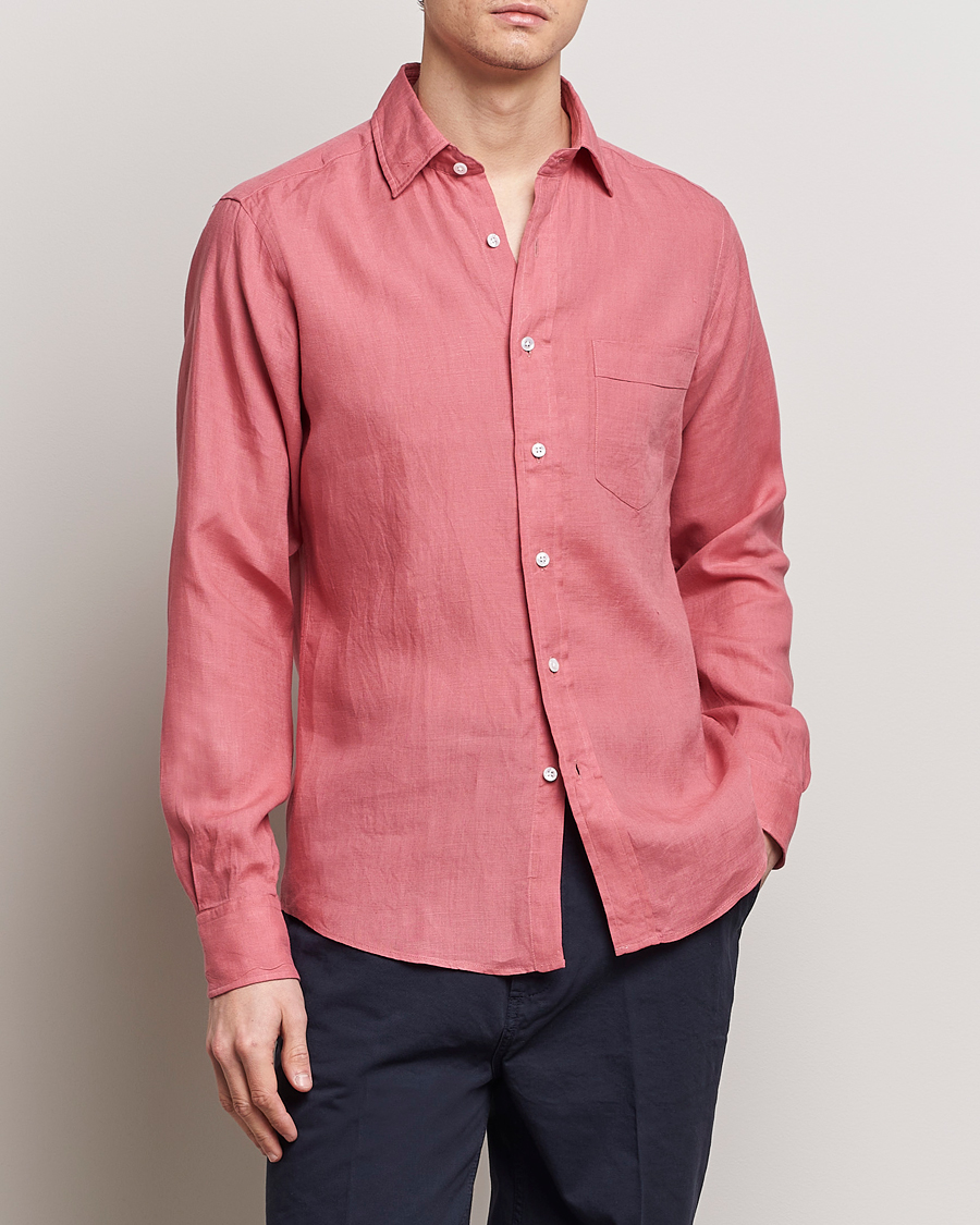 Hombres | Preppy Authentic | Drake's | Linen Summer Shirt Pink