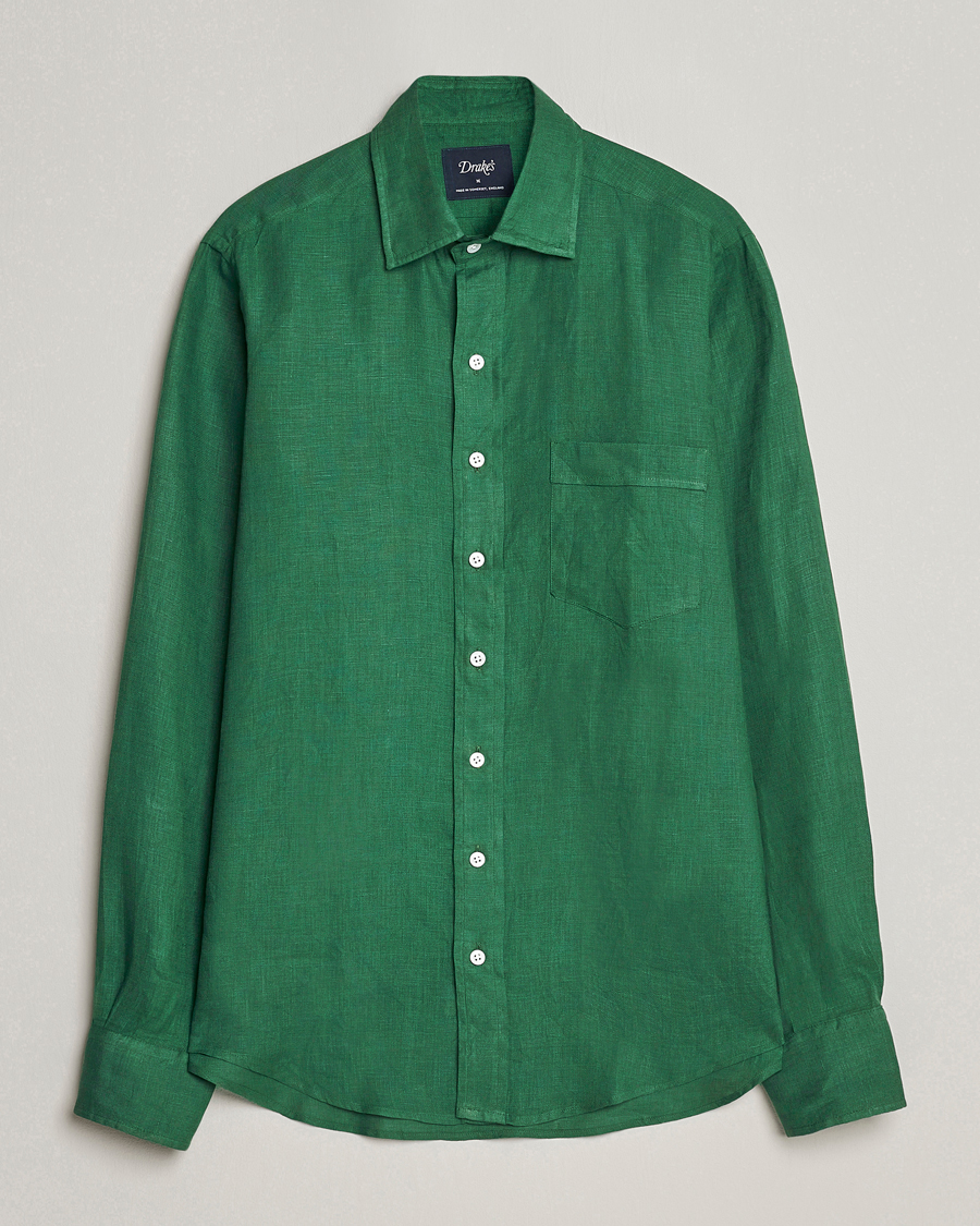 Hombres | Camisas | Drake's | Linen Summer Shirt Green