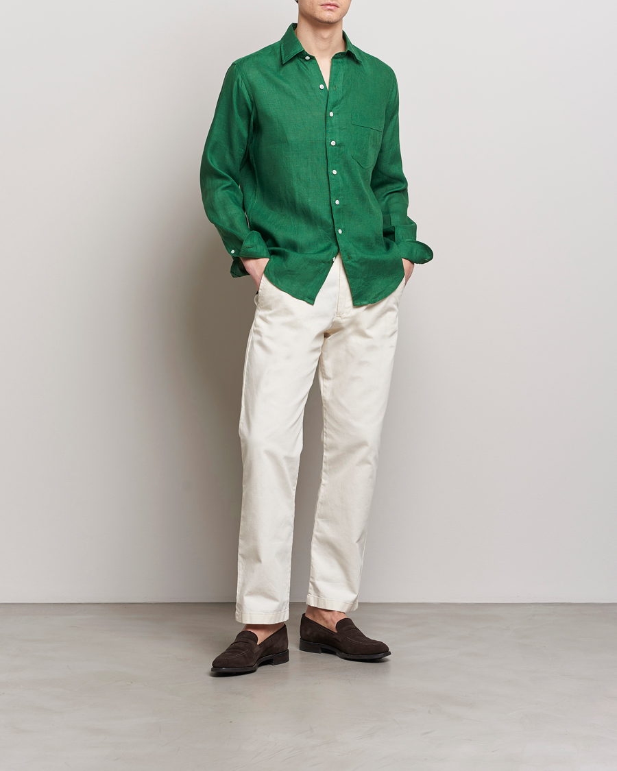 Hombres | Camisas | Drake's | Linen Summer Shirt Green