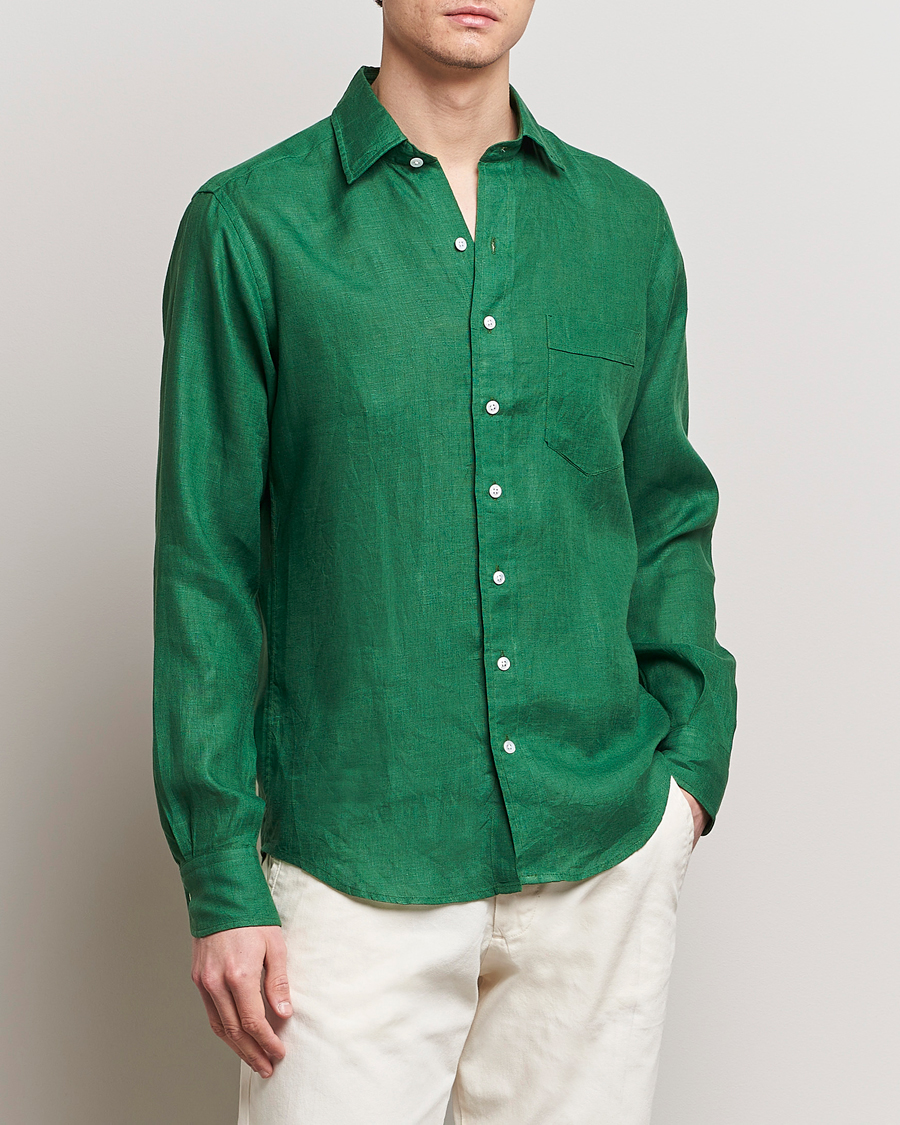 Hombres | Camisas | Drake's | Linen Summer Shirt Green