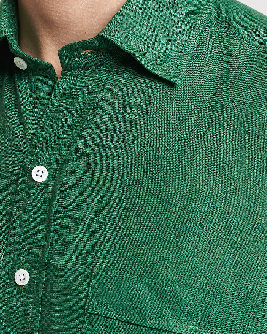 Hombres | Camisas | Drake's | Linen Summer Shirt Green