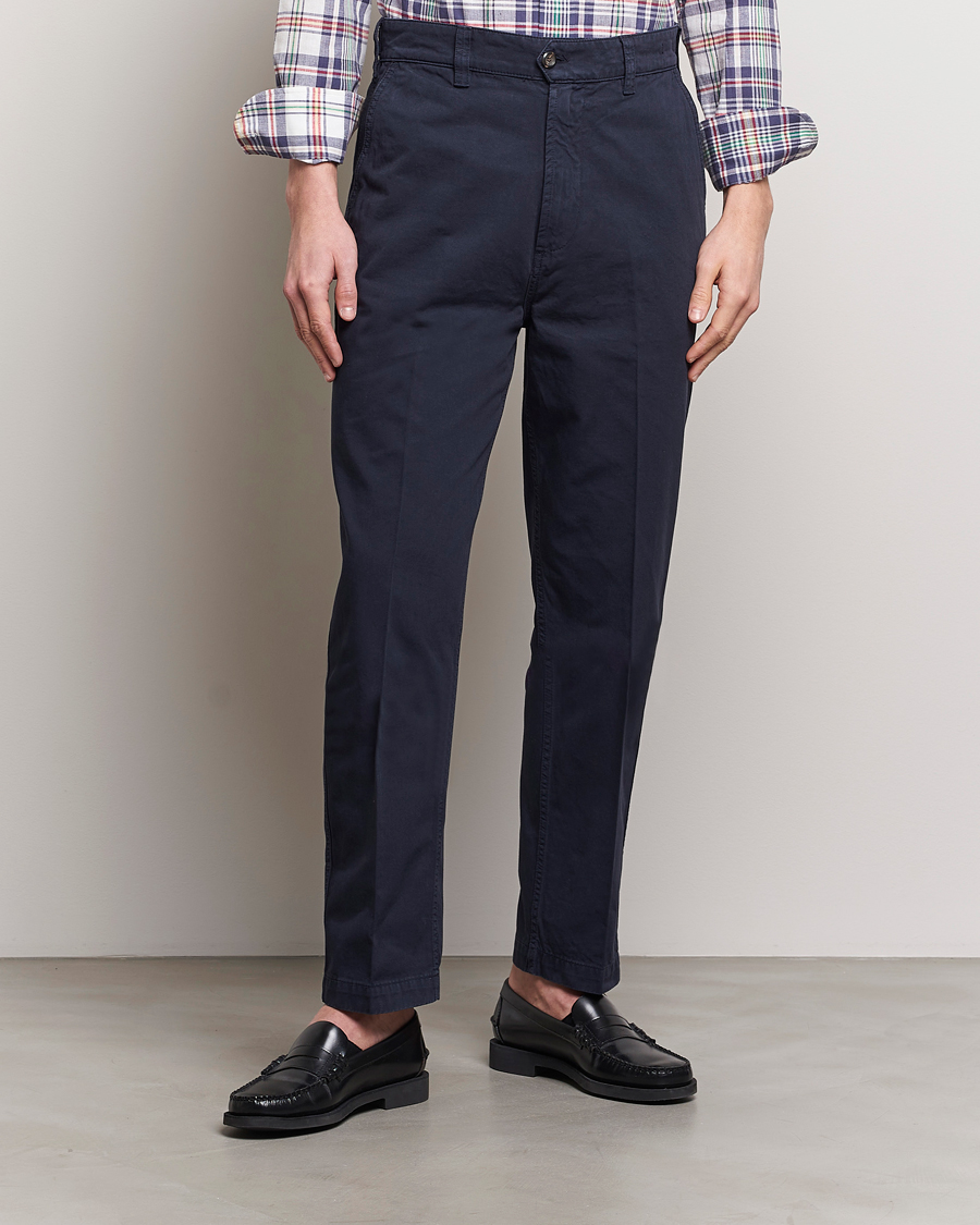 Hombres | Ropa | Drake's | Cotton Flat Front Chino Navy