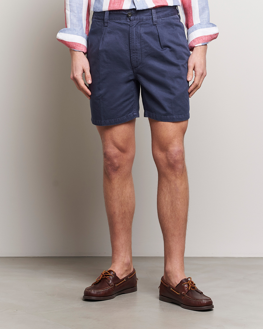 Hombres | Best of British | Drake's | Cotton Twill Chino Shorts Washed Navy