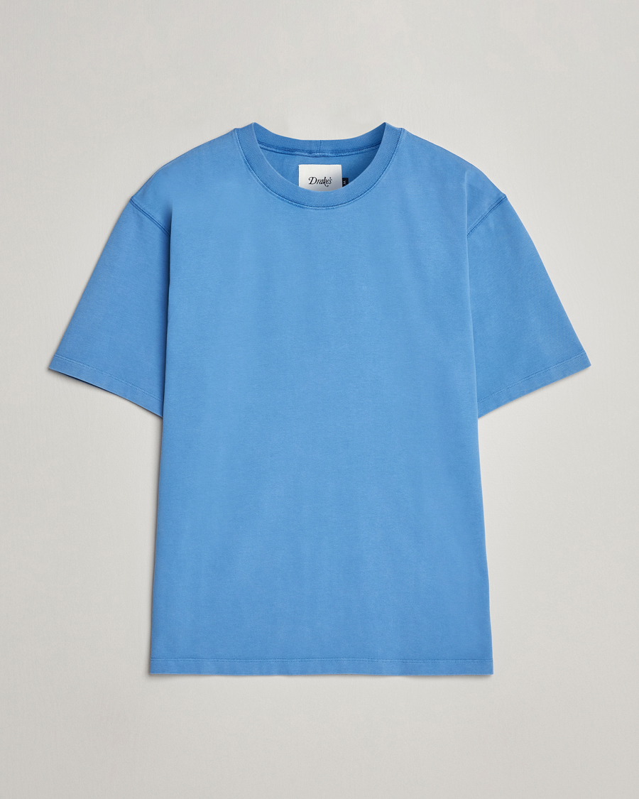 Hombres | Camisetas | Drake's | Washed Hiking T-Shirt French Blue