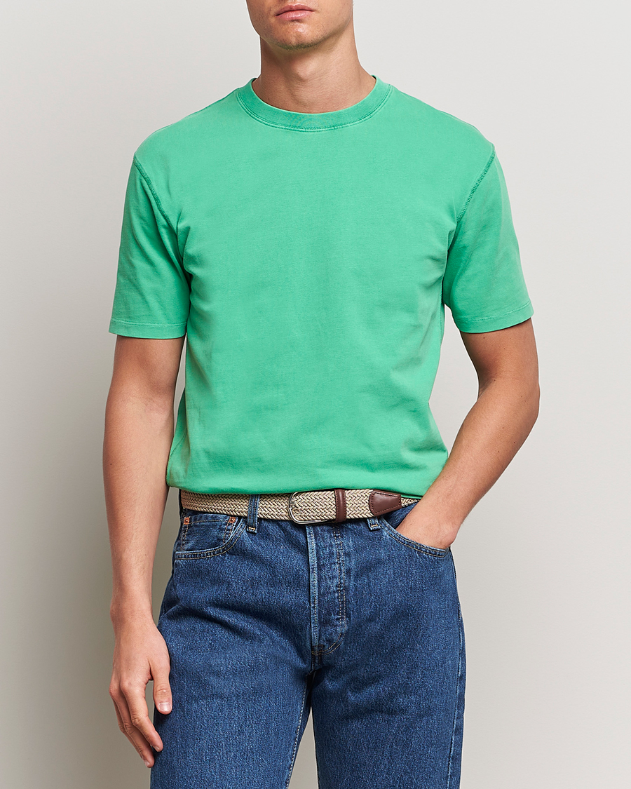 Hombres | Camisetas de manga corta | Drake's | Washed Hiking T-Shirt Green