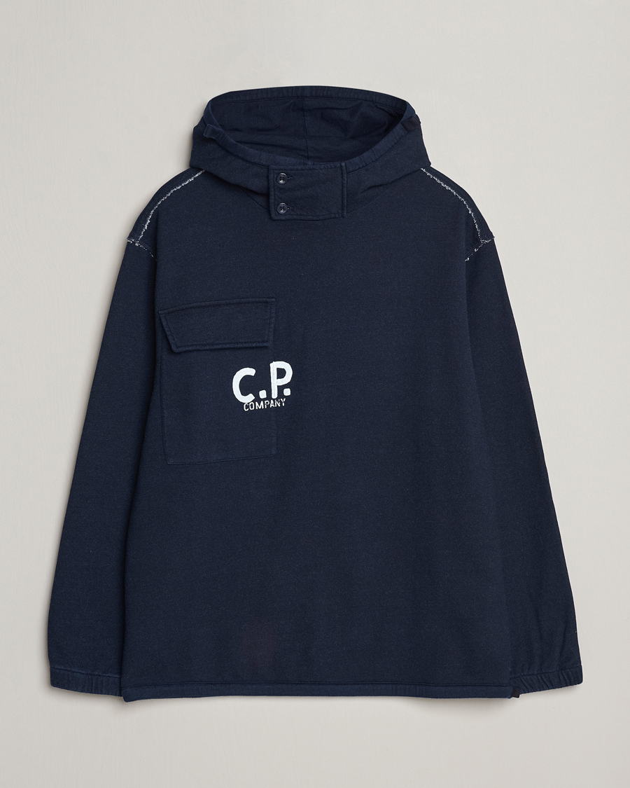 Hombres | Jerséis y prendas de punto | C.P. Company | Washed Indigo Fleece Hooded Sweatshirt Navy