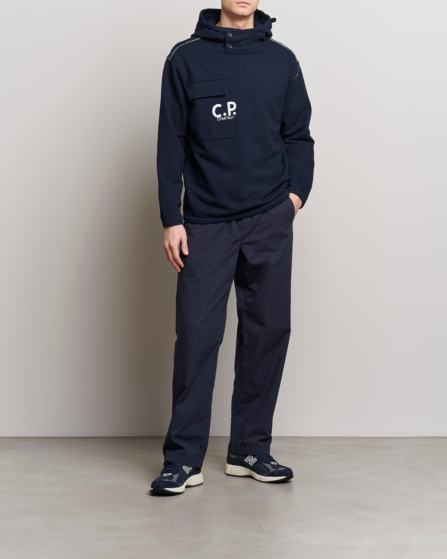 Hombres | Jerséis y prendas de punto | C.P. Company | Washed Indigo Fleece Hooded Sweatshirt Navy