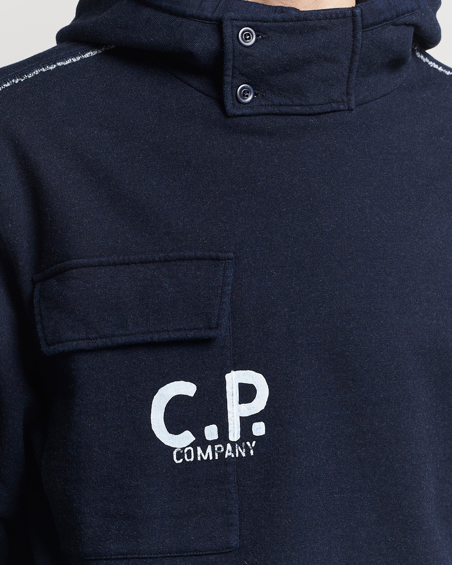 Hombres | Jerséis y prendas de punto | C.P. Company | Washed Indigo Fleece Hooded Sweatshirt Navy