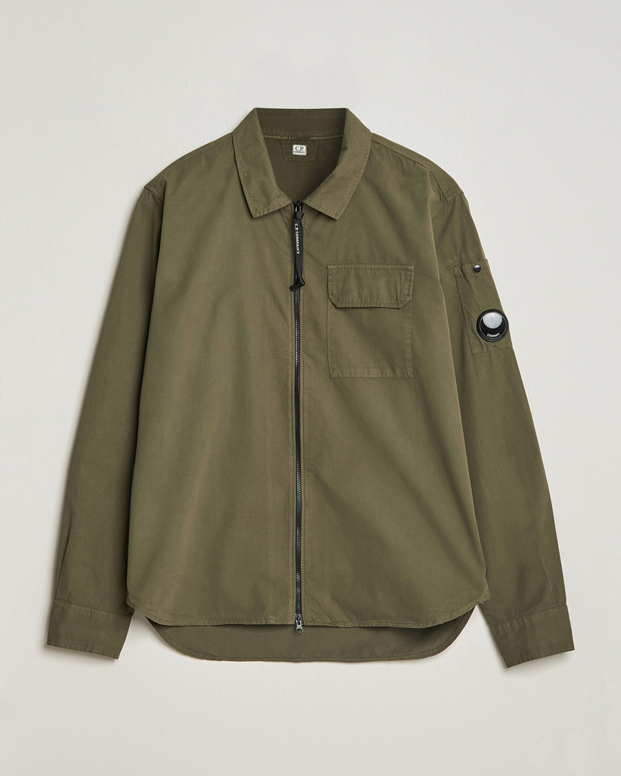 Hombres | Camisas | C.P. Company | Garment Dyed Gabardine Zip Shirt Jacket Army