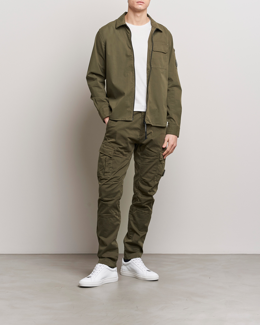 Hombres | Camisas | C.P. Company | Garment Dyed Gabardine Zip Shirt Jacket Army