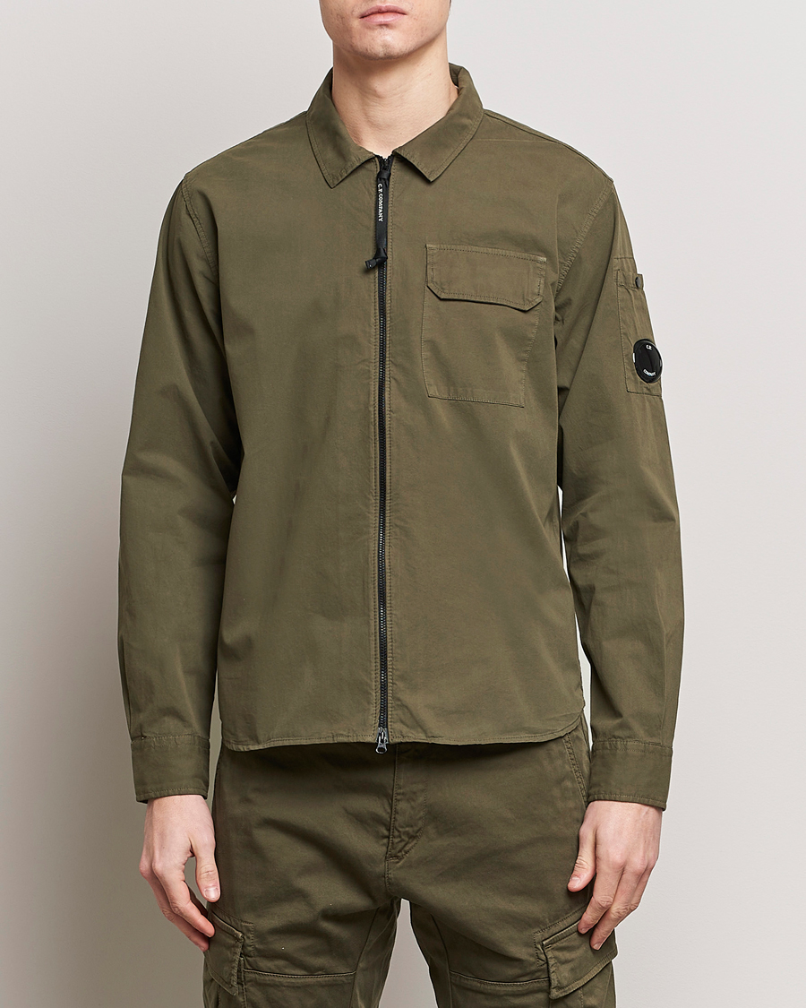 Hombres | Overshirts | C.P. Company | Garment Dyed Gabardine Zip Shirt Jacket Army