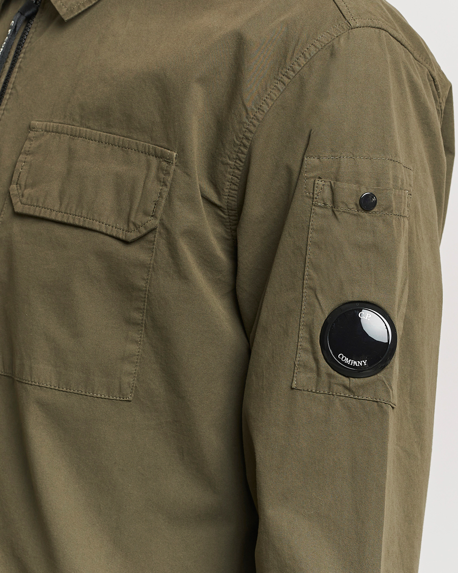 Hombres | Camisas | C.P. Company | Garment Dyed Gabardine Zip Shirt Jacket Army