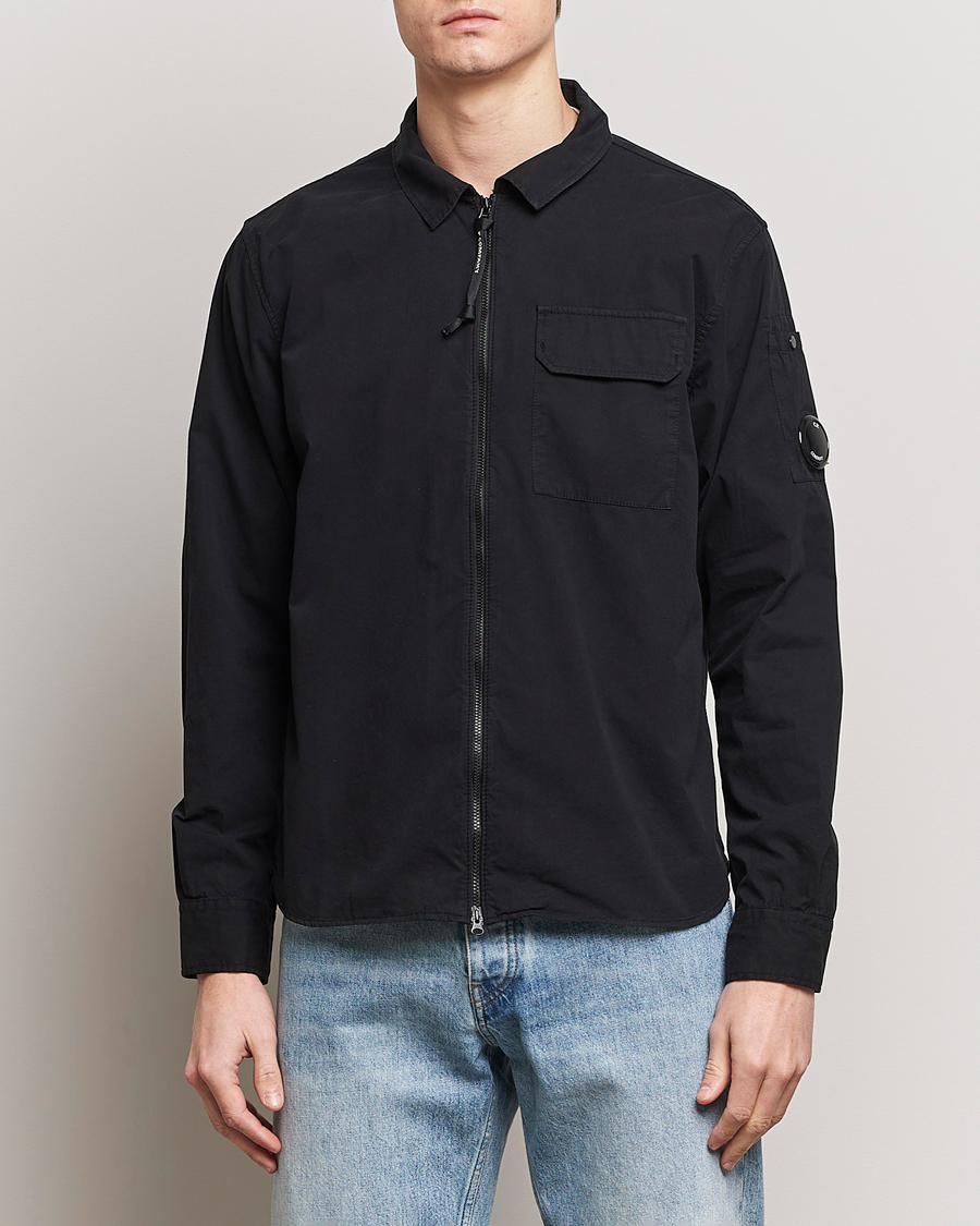 Hombres | Chaquetas tipo camisa | C.P. Company | Garment Dyed Gabardine Zip Shirt Jacket Black