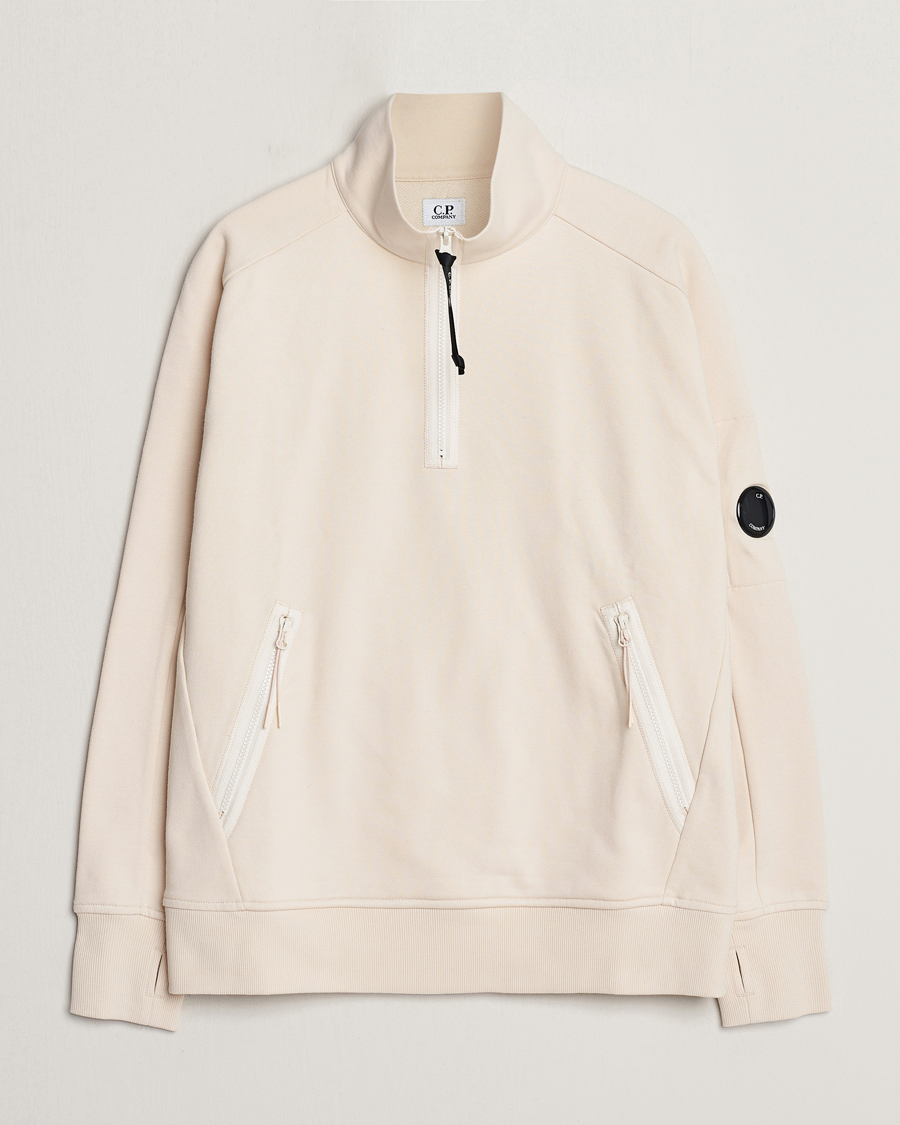 Hombres | Jerséis y prendas de punto | C.P. Company | Diagonal Raised Fleece Half Zip Goggle Hoodie Ecru