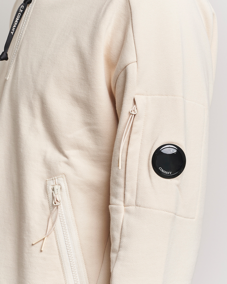 Hombres | Jerséis y prendas de punto | C.P. Company | Diagonal Raised Fleece Half Zip Goggle Hoodie Ecru