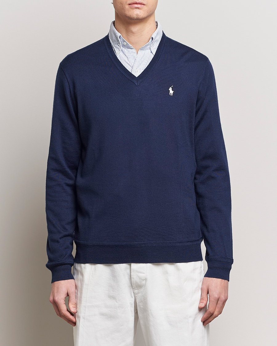 Hombres | Jerséis y prendas de punto | Polo Ralph Lauren Golf | Wool Knitted V-Neck Sweater Refined Navy